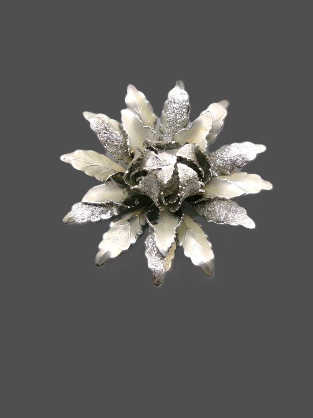 Vintage Coro Sparkly Silver Layered Flower Brooch, Floral Jewelry